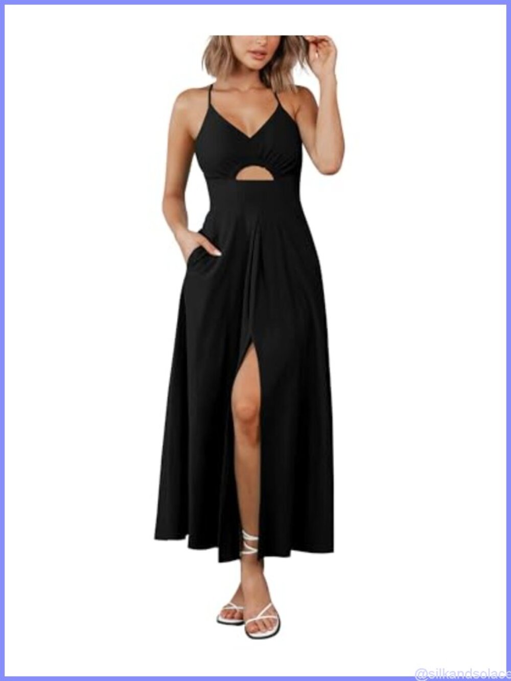 Womens Spaghetti Strap Cutout Maxi Dress with Pockets